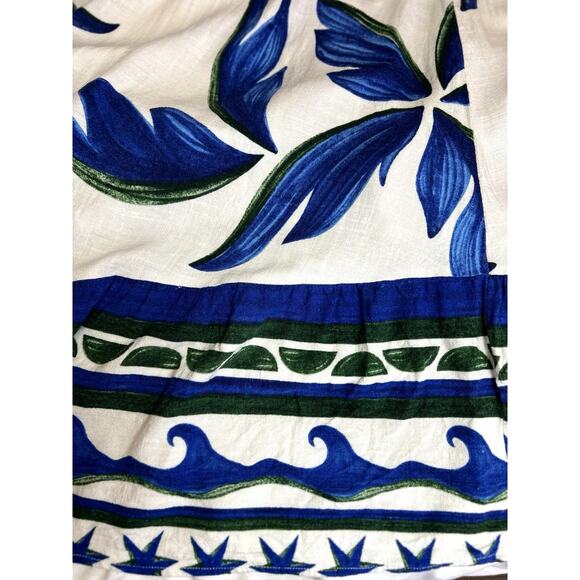 Label of Love Linen Blend Maxi Dress Blue White Tropical Sz Medium Summer Beachy - Picture 3 of 8
